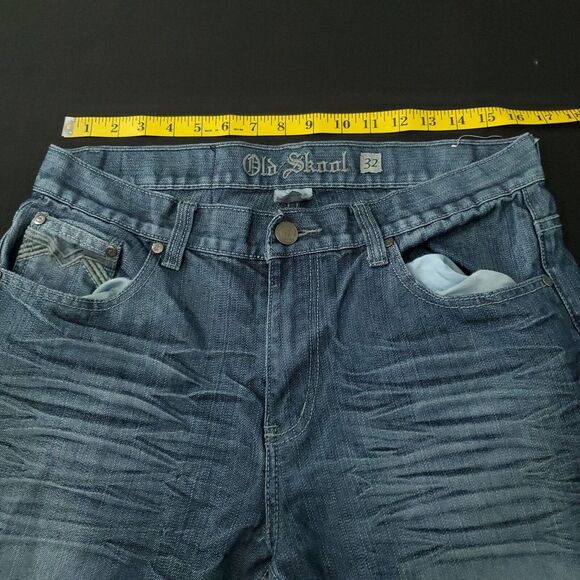 Old Skool Jeans 32 Men's Baggy Y2K Hip Hop Metallic Denim Streetwear‎ Straight - Picture 11 of 16